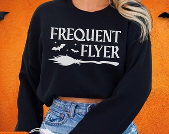 Sudadera divertida de bruja de Halloween para mujer, ideal para viajeros frecuentes, regalo de broma de Halloween, ideal para fiestas de Halloween, para amantes de las brujas, sudaderas de otoño, regalos de otoño