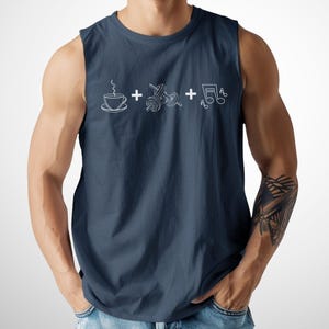 Muscle Tank Top, Gym Tank, Coffee Weights Music, Coffee Lover Gift, Weightlifting, Workout Tank, Music Lover, Gym Apparel, Sleeveless Tank
