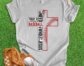 Baseball and Jesus T-Shirt, Christian Cross: 100% Cotton S-3XL