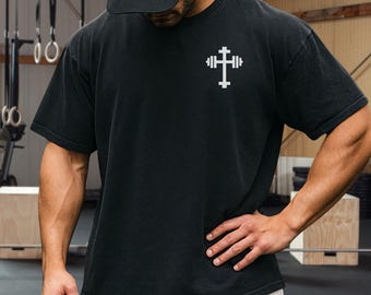 Christian Barbell Cross Gym T-Shirt, Comfort Colors: 100% Cotton Garment Dyed S-4XL