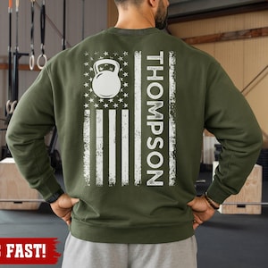 Personalized USA Gym Sweatshirt, Custom Name, Kettlebell Workout: Cotton and Polyester Blend S-3XL