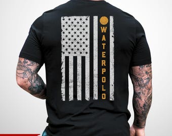USA Water Polo T-SHirt, American Flag: 100% Cotton S-3XL