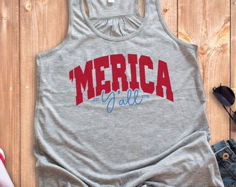 Women's 4th of July Racerback Tank Top, Patriotic Gifts: Polyester Blend XS-2XL