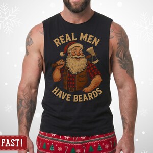 Mens Christmas Santa Tank Top, Real Men Have Beards: 100% Cotton XS-3XL