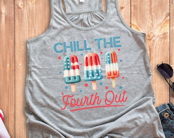 Funny 4th of July Racerback Tank, Chill The Fourth Out: Polyester Blend XS-2XL