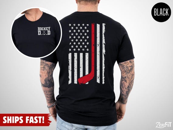 Hockey Dad T-Shirt, American Flag: 100% Cotton S-3XL