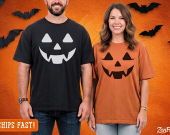 Matching Pumpkin Face Shirts, Jack O Lantern Couples Tees