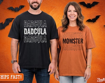 Matching Couples Halloween Shirts, Dadcula Momster Comfort Colors Tees