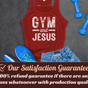Gym and Jesus Tank Top, Christian Women: Polyester Blend XS-XL Red