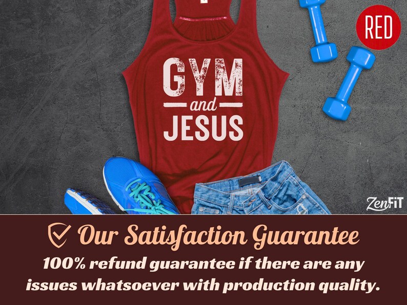 Gym and Jesus Tank Top, Christian Women: Polyester Blend XS-XL Red