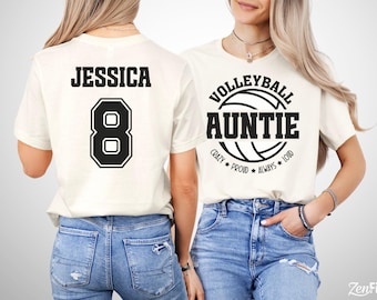 Personalized Volleyball Auntie T-Shirt, Custom Name and Number