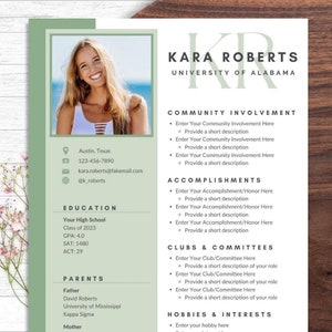 Sorority Resume Template with Photo, Sorority Cover Letter, Resume College Sorority, Sorority Resume Template Canva, Rush Resume Template image 1