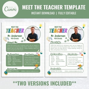 Male Meet the Teacher Template, Editable Printable Canva Open House Back to School Flyer, About the Teacher Back to Elementary School School