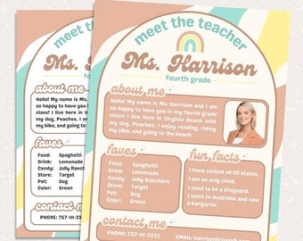 Groovy Boho Meet the Teacher Template, Retro Canva Editable Template Printable, Open House Back to School Flyer, About the Teacher Download