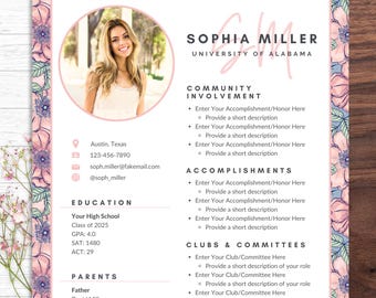 Sorority Resume Template with Photo, Sorority Cover Letter, Resume College Sorority, Sorority Resume Template Canva, Rush Resume Template