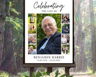 Funeral Sign, Funeral Poster, Funeral Collage, Celebration of Life Poster, Canva Template, Memorial Collage, Celebration of Life Decorations
