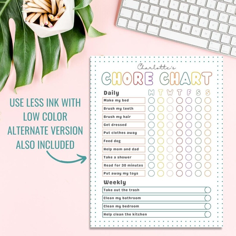 Printable Chore Chart for Kids and Family Responsibility Chart ...