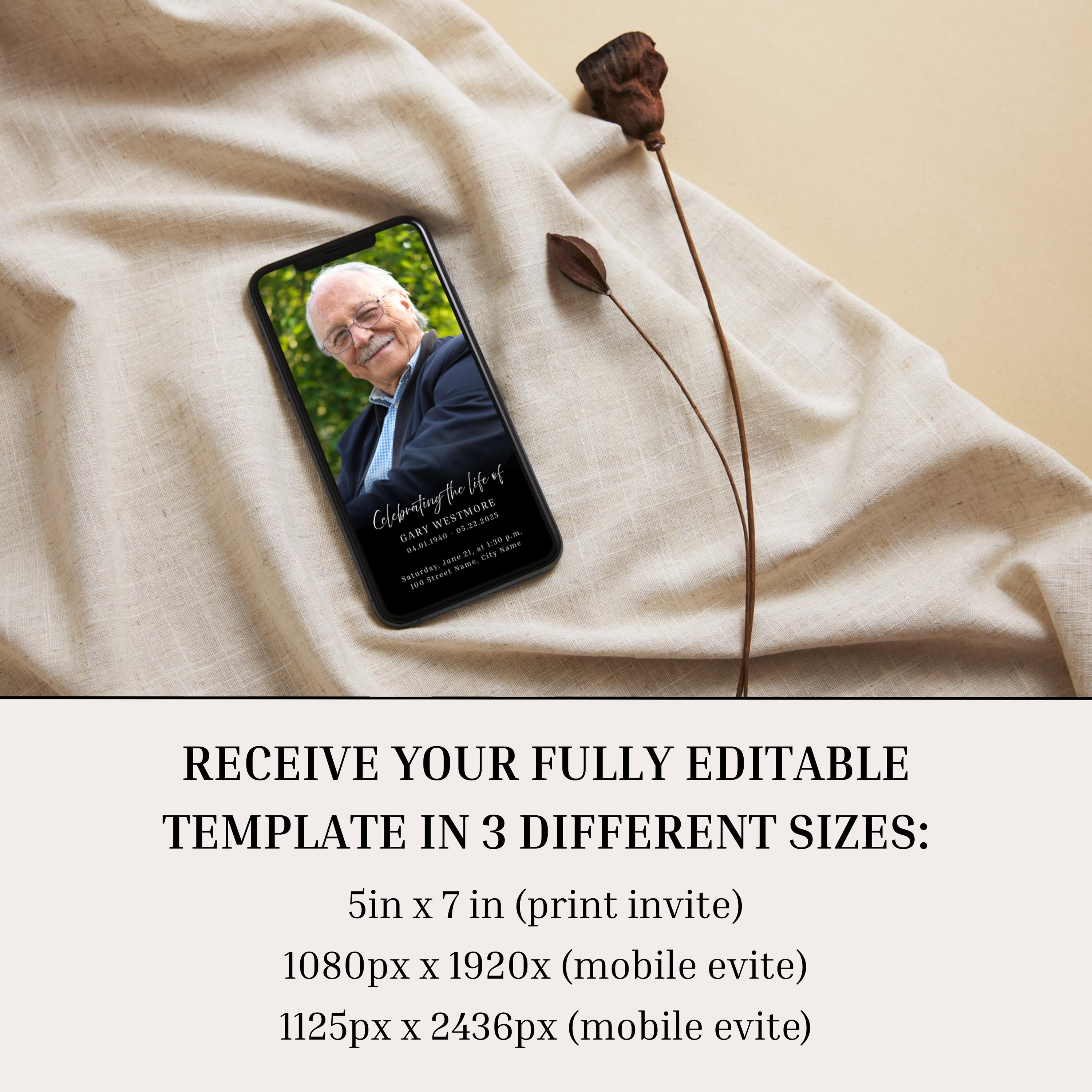Funeral Announcement, Funeral Card, Celebration of Life Invitation ...