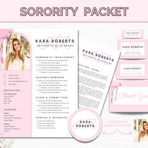 Pink Blush Bow Sorority Packet, Sorority Resume Template with Photo, Recruitment Resume, Sorority Package Canva, Rush Resume Template
