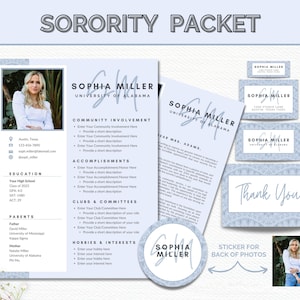 Sorority Packet, Sorority Resume Template with Photo, Recruitment Resume, Sorority Package Canva, Rush Resume Template, Sorority Letters