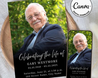 Funeral Announcement, Funeral Card, Celebration of Life Invitation Template Digital, Funeral Invitation, Memorial Invite, Memorial Evite
