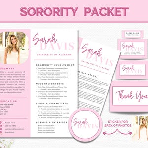 Sorority Packet, Sorority Resume Template with Photo, Recruitment Resume, Sorority Package Canva, Rush Resume Template, Sorority Letters