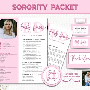 Sorority Packet, Sorority Resume Template with Photo, Recruitment Resume, Sorority Package Canva, Rush Resume Template, Sorority Letters