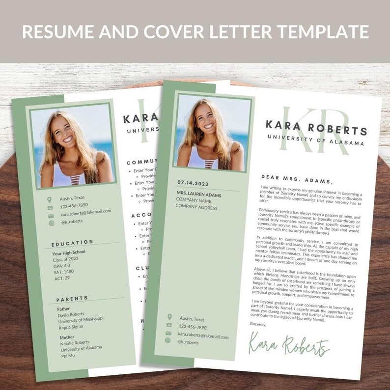 Sorority Resume Template with Photo, Sorority Cover Letter, Resume College Sorority, Sorority Resume Template Canva, Rush Resume Template image 4