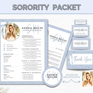 Sorority Packet, Sorority Resume Template with Photo, Recruitment Resume, Sorority Package Canva, Rush Resume Template, Sorority Letters