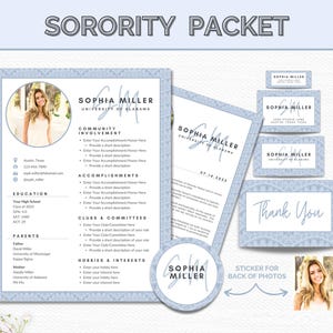 Sorority Packet, Sorority Resume Template with Photo, Recruitment Resume, Sorority Package Canva, Rush Resume Template, Sorority Letters