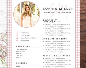 Sorority Resume Template with Photo, Sorority Cover Letter, Resume College Sorority, Sorority Resume Template Canva, Rush Resume Template