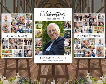 Funeral Photo Collage Sign Set Templates, Funeral Welcome Sign Template, Celebration of Life, In Loving Memory, Memorial Poster Size