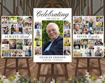Funeral Sign, Funeral Poster, Funeral Collage, Celebration of Life Poster, Canva Template, Memorial Collage, Celebration of Life Decorations