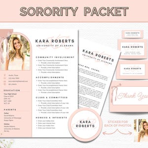 Sorority Packet, Sorority Resume Template with Photo, Recruitment Resume, Sorority Package Canva, Rush Resume Template, Sorority Letters