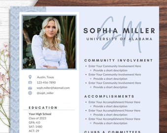 Sorority Resume Template with Photo, Sorority Cover Letter, Resume College Sorority, Sorority Resume Template Canva, Rush Resume Template