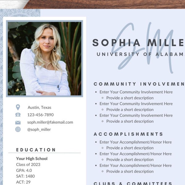 Sorority Resume Template with Photo, Sorority Cover Letter, Resume College Sorority, Sorority Resume Template Canva, Rush Resume Template