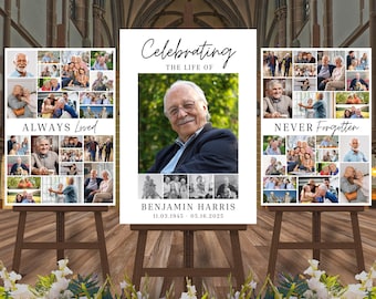 Funeral Photo Collage Sign Set Templates, Funeral Welcome Sign Template, Celebration of Life, In Loving Memory, Memorial Poster Size