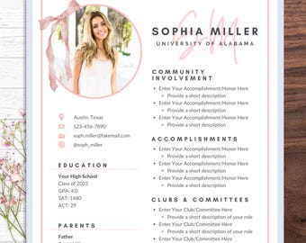 Sorority Resume Template with Photo, Sorority Cover Letter, Resume College Sorority, Sorority Resume Template Canva, Rush Resume Template