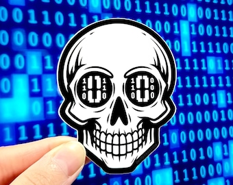 Binary Skull sticker - programmer - engineer - coder - software developer - computer science - STEM - tech - cute laptop sticker