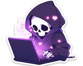Skeleton developer sticker - programmer - engineer - coder - software developer - computer science - STEM - tech - cute laptop sticker