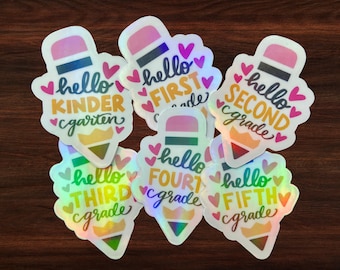 BACK TO SCHOOL Stickers | Grade 1 | Grade 2 | Grade 3 | Grade 4 | Grade 5 | Holographic | Water Resistant | Student Gift | School Stickers