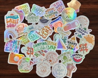 Camping Stickers | Summer Stickers | Camp Gift | Water Bottle Stickers | Build Your Own Sticker Pack | Summer Camp | Camp Stickers | Summer
