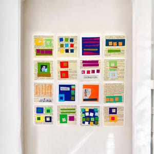 Ensemble de mini oeuvres d&#39;art géométriques colorées de 16 collages abstraits | Mini-peintures et collages