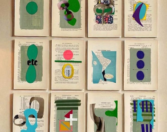 Abstract Paintings & Collages Wall Art Set – Vintage Book Pages, Modern ...