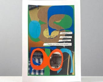 Original Abstrakte Collage Kunst - Handgemachtes Mixed Media Kunstwerk 15x20, einzigartige farbenfrohe Wandkunst