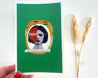 Handmade Paper Collage – Small Abstract Portrait, Modern Art Decor