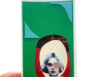 Handmade 'Tu Es Belle' Collage – Small Modern Portrait Art