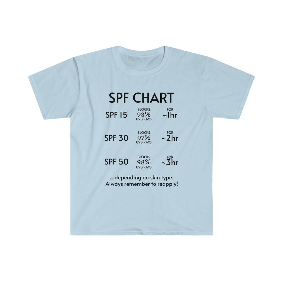 SPF Chart T-shirt to Remember Sunscreen All Year Long, Sunscreen Tshirt ...