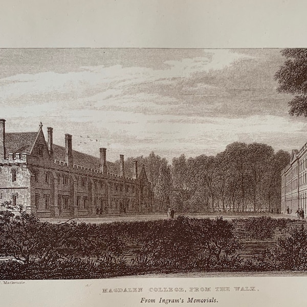 Genuine Victorian print of Magdalen College, Oxford