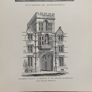 Genuine Victorian print of University College, Oxford